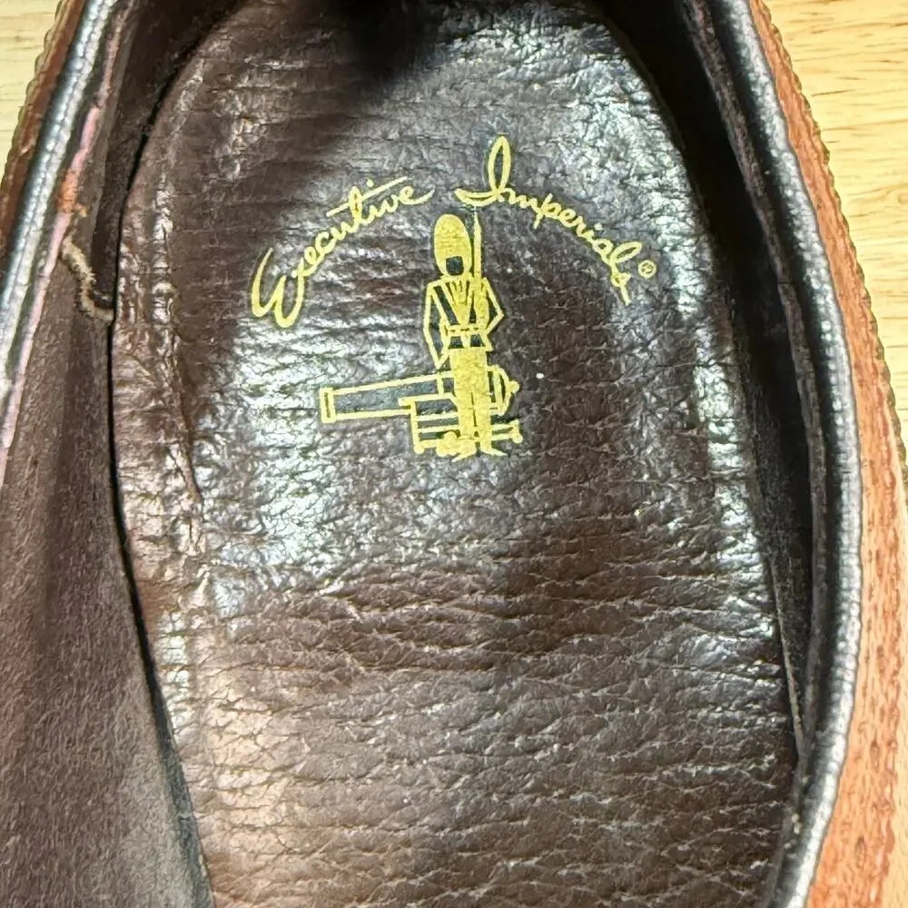 Executive Imperial Long Wing US 11 D Wing Tip 525 Pebbled Oxford Brown Leather